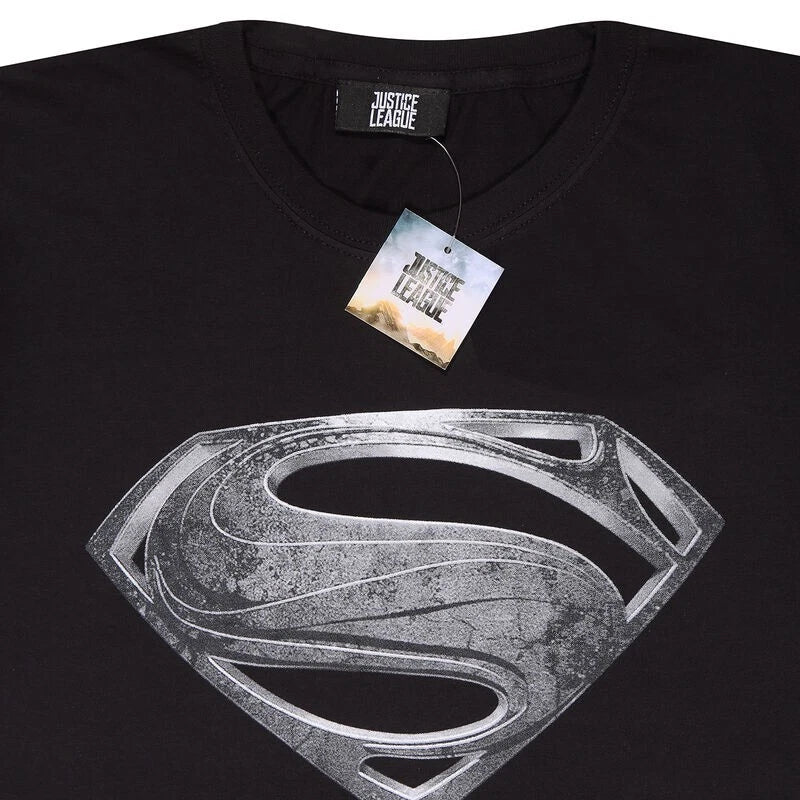 Official Justice League Superman Black Logo T-Shirt Bold Graphic Tee Fan Apparel
