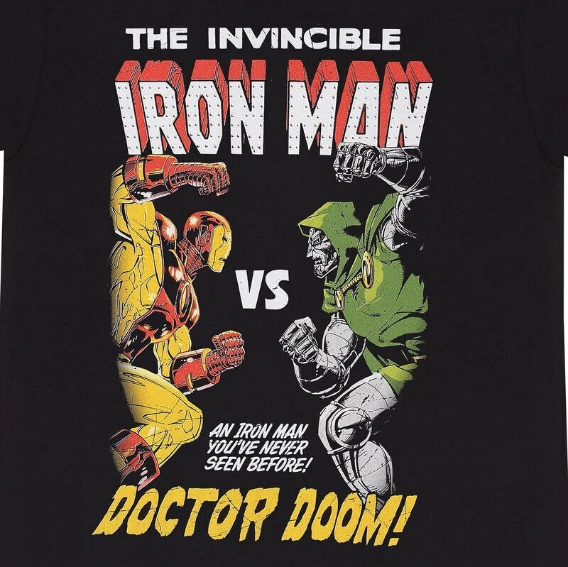 Official Marvel Comics T-Shirt – Iron Man Vs Doom Epic Battle Retro Vintage Tee