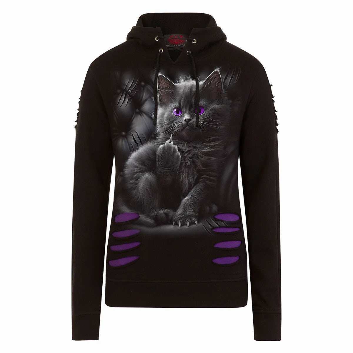 CATTITUDE - SPIRAL - LARGE HOOD RIPPED HOODIE