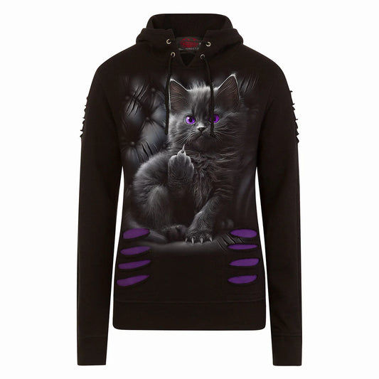 CATTITUDE - SPIRAL - LARGE HOOD RIPPED HOODIE