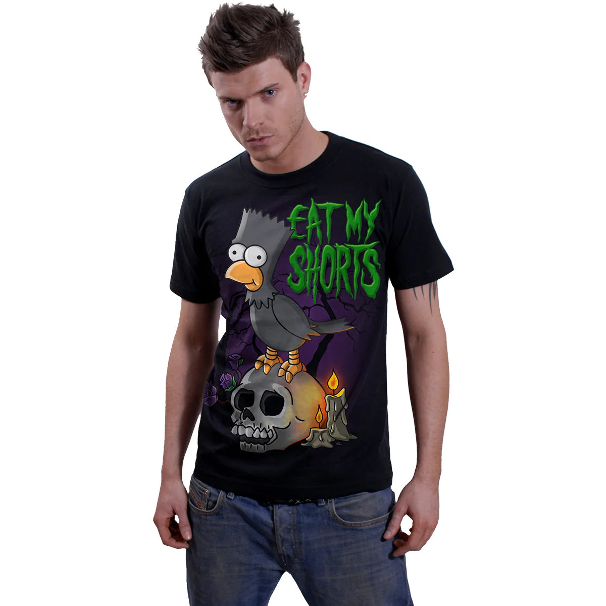 BART RAVEN - THE SIMPSONS - FRONT PRINT T-SHIRT BLACK