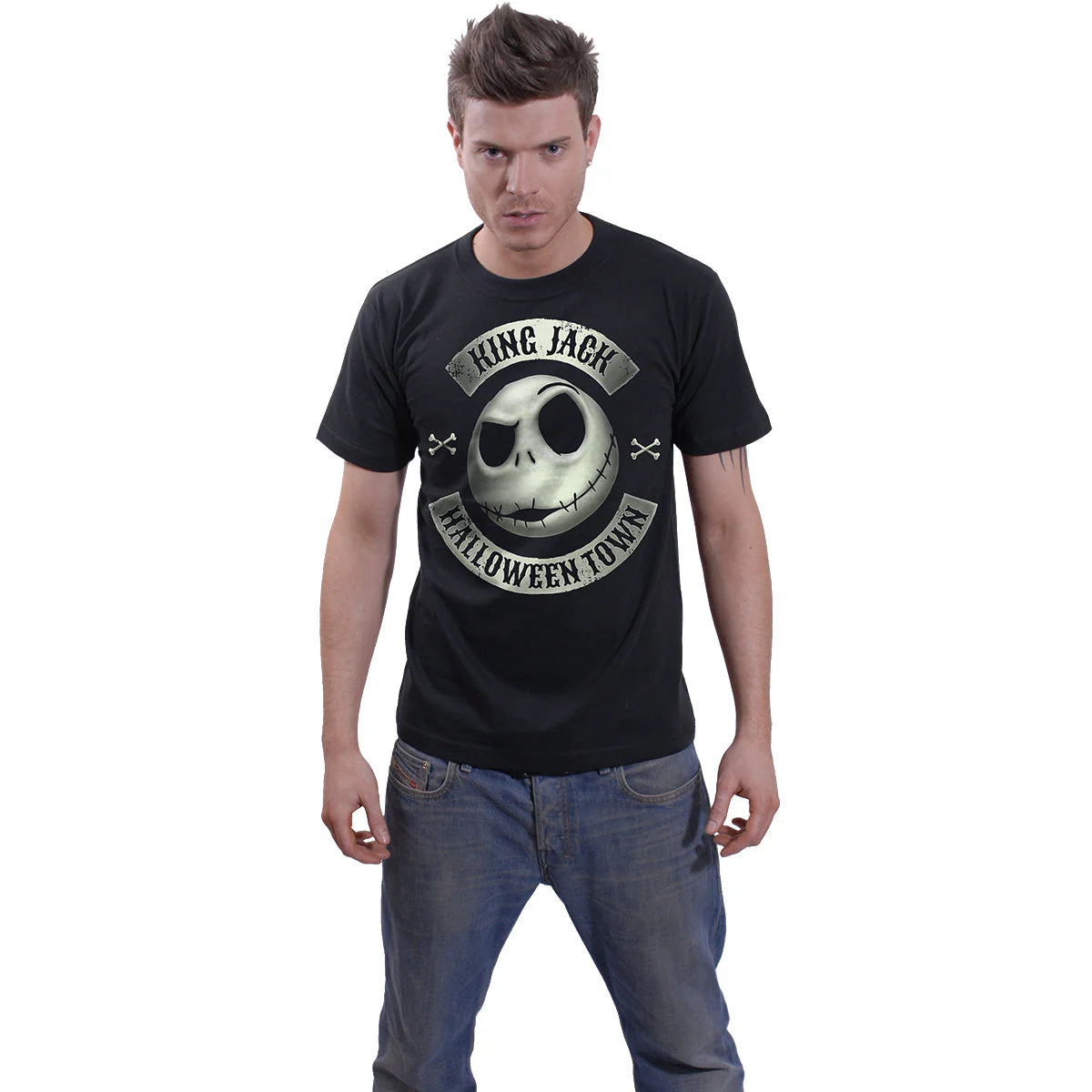 JACK CREST (GLOW) - SPIRAL - NIGHTMARE BEFORE XMAS - FRONT PRINT T-SHIRT