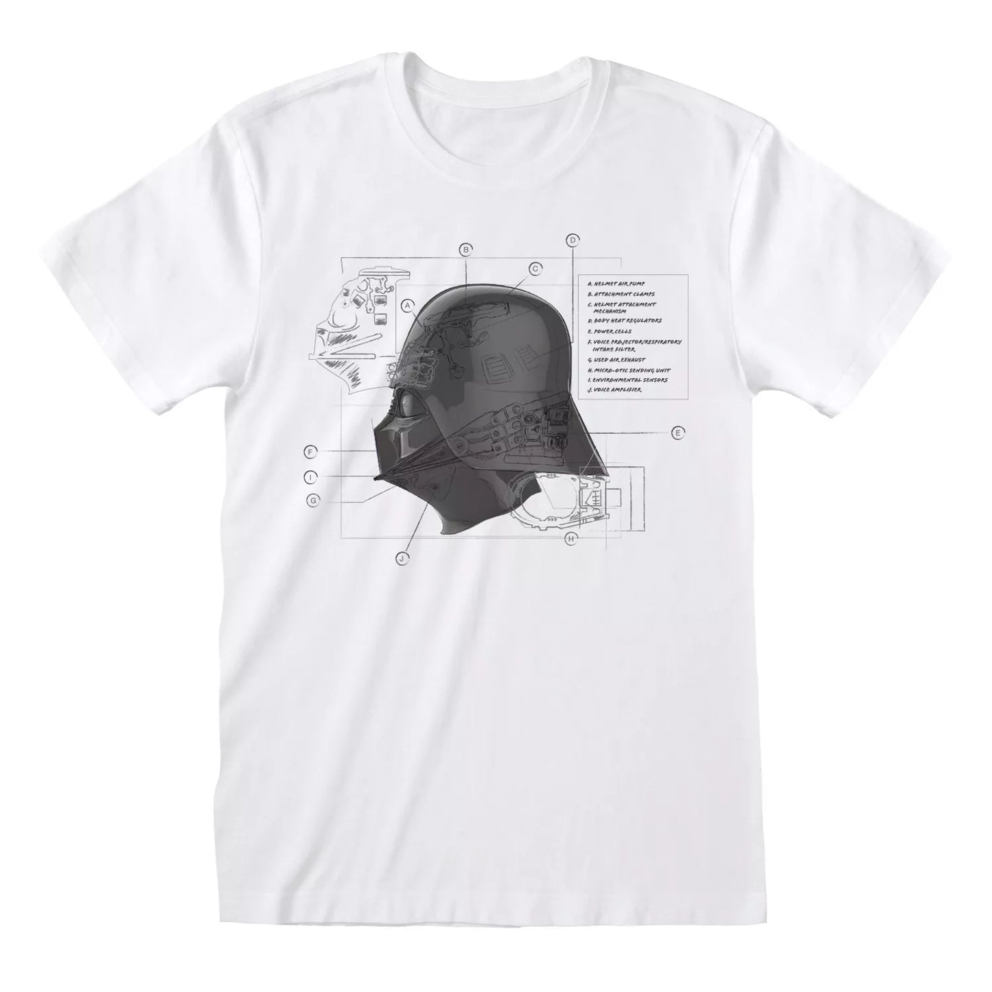 Official Star Wars Graphic T-Shirt Mask Diagram White Unisex Fan Apparel Tee