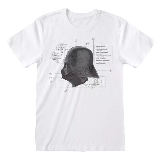 Official Star Wars Graphic T-Shirt Mask Diagram White Unisex Fan Apparel Tee
