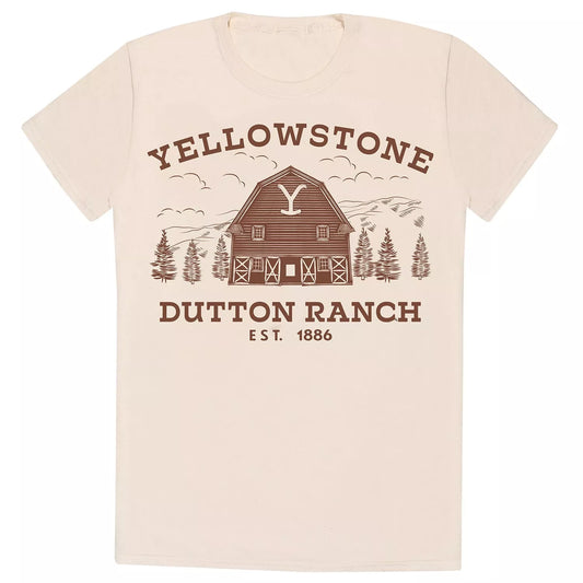 Official Yellowstone Dutton Ranch T-Shirt Natural Pink Unisex Sand Western Merch