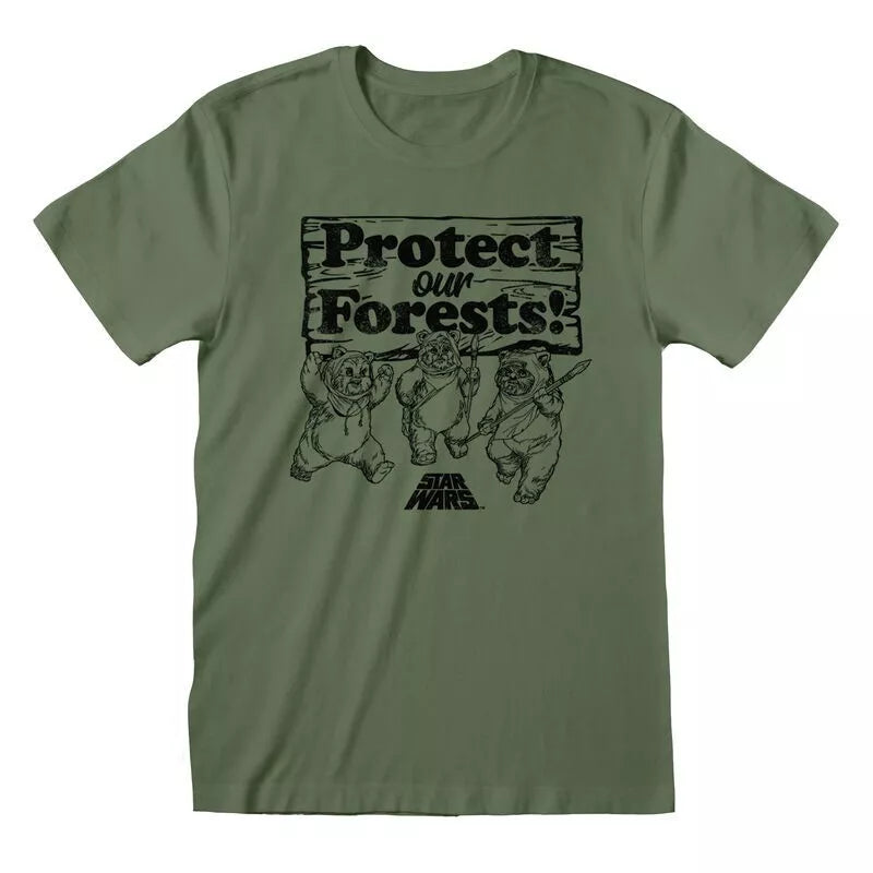 Official Star Wars Protect Our Forests Ewoks T-Shirt Olive Retro Unisex Fan Tee