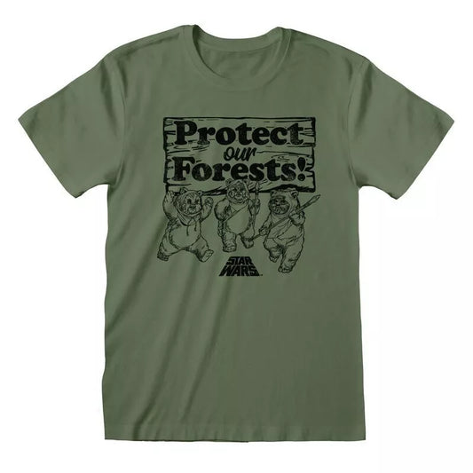 Official Star Wars Protect Our Forests Ewoks T-Shirt Olive Retro Unisex Fan Tee