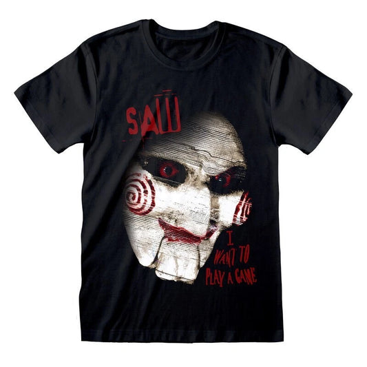 Official SAW T-Shirt – Close-Up Design Jigsaw Face Horror Movie Fan Apparel
