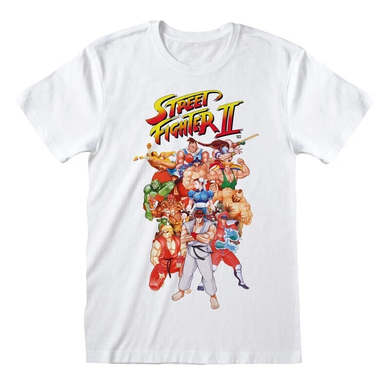 Official Street Fighter II T-Shirt – Group Shot Design on White Fan Apparel