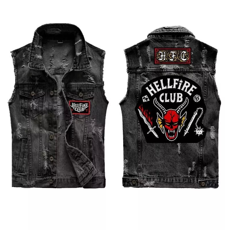 Official Stranger Things Hellfire Club Denim Sleeveless Jacket Vintage Cosplay