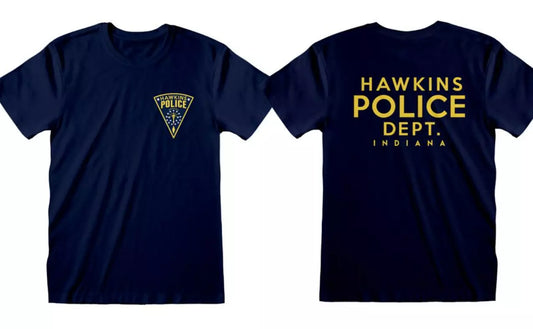 Official Stranger Things Hawkins Police Badge T-Shirt Retro Fan Apparel Outfit