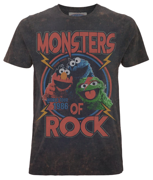 Official Famous Forever T-Shirt Sesame Street Monsters Rock 1986 Tour Graphic