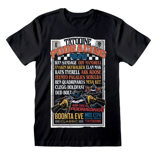 Official Star Wars Podracing T-Shirt Black Unisex Classic Graphic Fan Apparel
