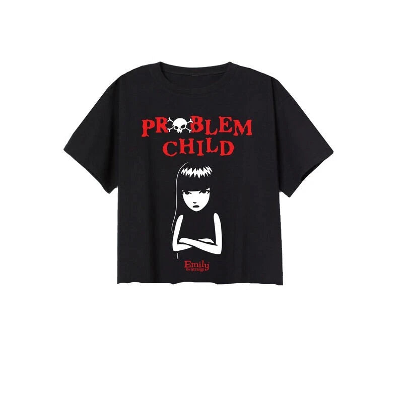 Official Emily the Strange Crop top Problem Child Front & Back Print Fan Gift