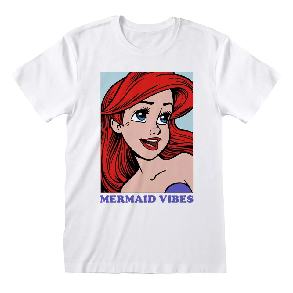 Official Disney The Little Mermaid Vibes T-Shirt White Unisex Cute Retro Merch