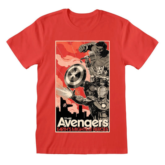 Official Marvel Comics Avengers Red T-Shirt Unisex Fit Classic Poster Design