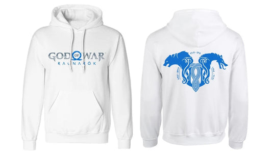 Official God of War Ragnarok Logo White Pullover Hoodie Gaming Fan Merch Apparel