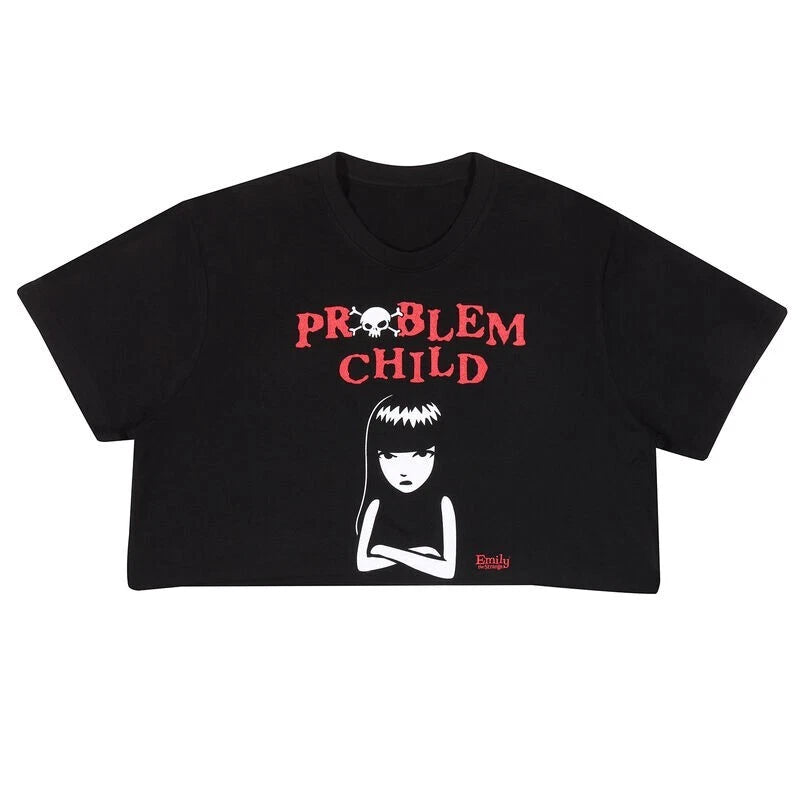 Official Emily the Strange Crop top Problem Child Front & Back Print Fan Gift