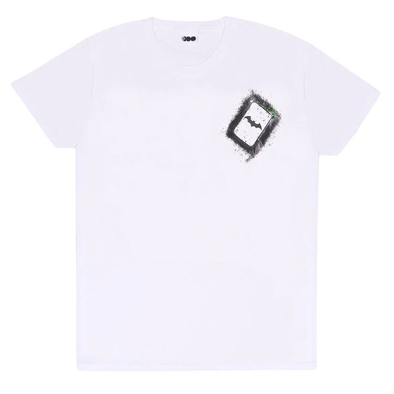 Official DC Comics Joker with Batman Card T-Shirt White Unisex Graphic Fan Tee