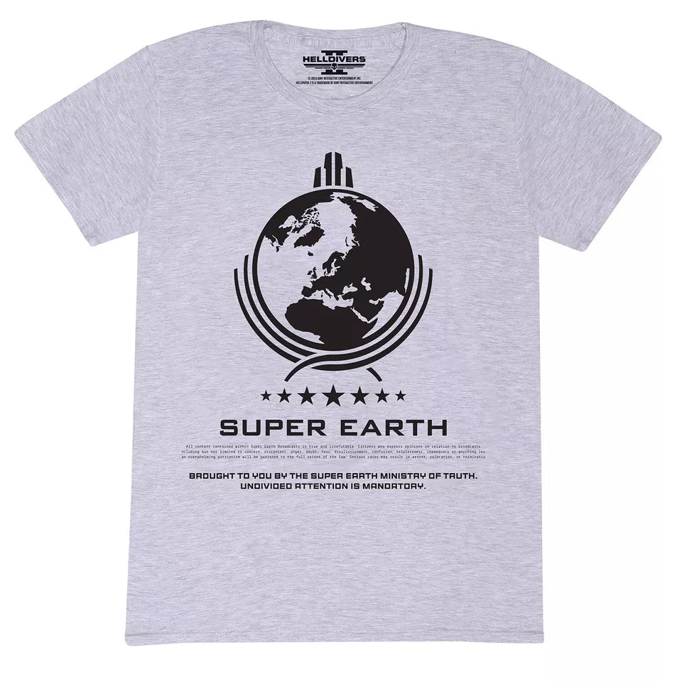 Official Helldivers 2 Grey Unisex T-Shirt Super Earth Logo Retro Gamer Merch