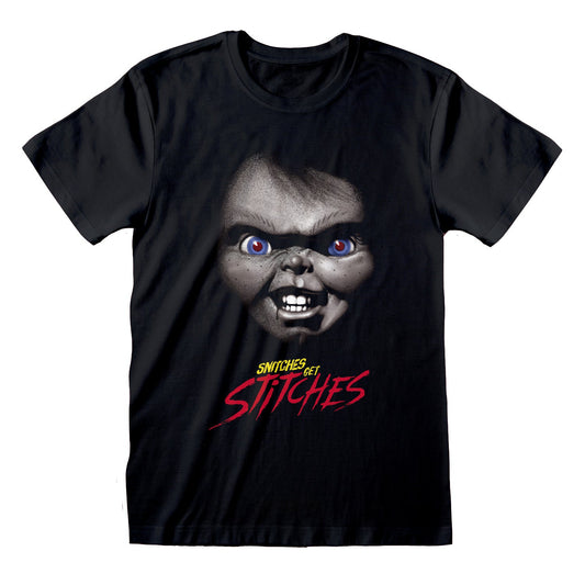 Official Horror Chucky Tee Snitches Get Stitches Black Unisex Graphic T-Shirt