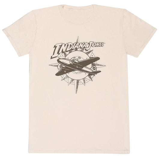 Official Indiana Jones Plane And Compass Graphic T-Shirt Fan Apparel Gift Wear