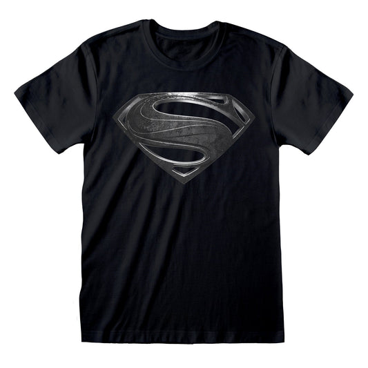 Official Justice League Superman Black Logo T-Shirt Bold Graphic Tee Fan Apparel