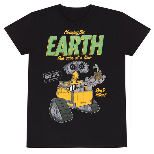 Official Pixar Wall-E Cleaning The Earth Unisex Black T-Shirt Eco-Inspired Tee