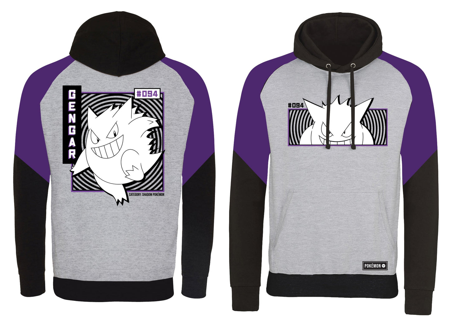 Official Pokémon Gengar Hoodie Unisex Varsity Style Grey & Purple Fan Apparel