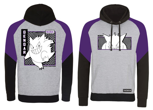 Official Pokémon Gengar Hoodie Unisex Varsity Style Grey & Purple Fan Apparel