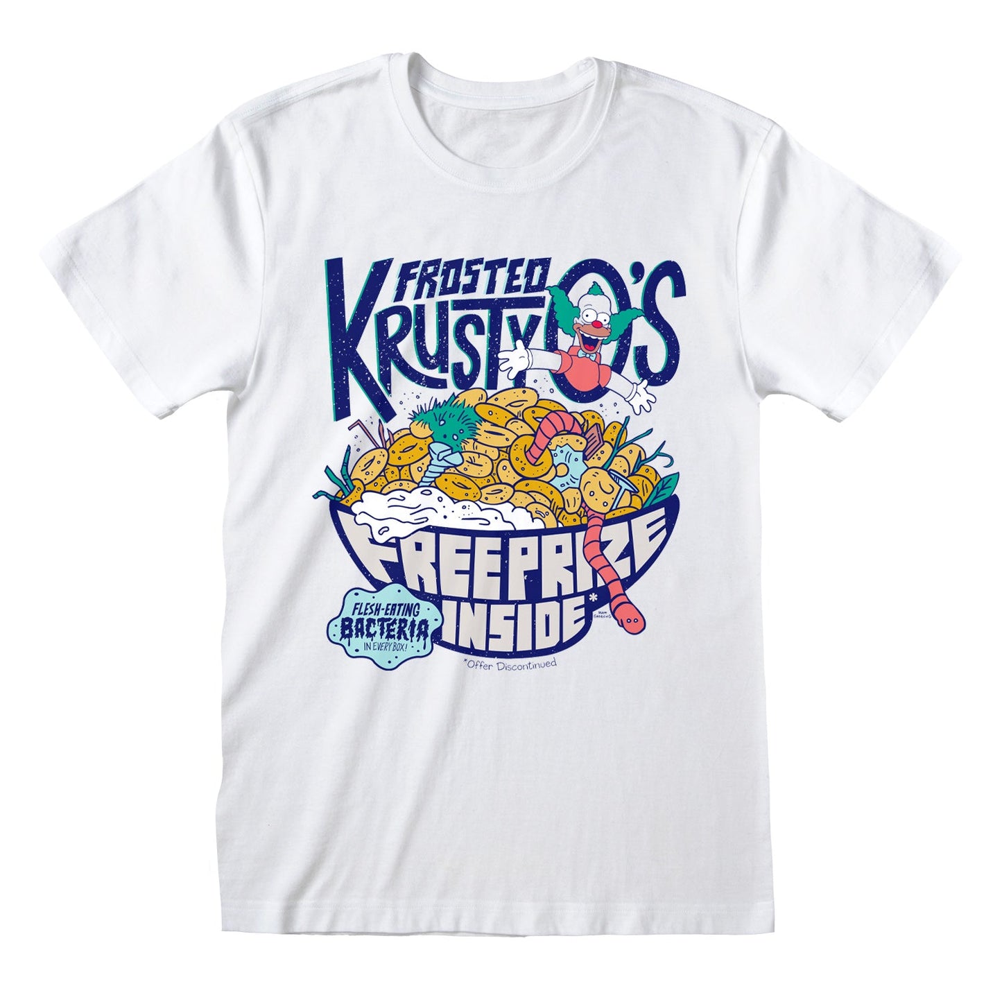 Official The Simpsons T-Shirt – Frosted Krusty Q's Retro Cereal Parody Fan Tee