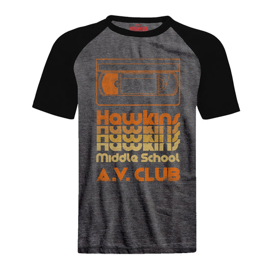 Official Stranger Things AV Club Raglan T-Shirt Retro Geek Fan Apparel Outfit