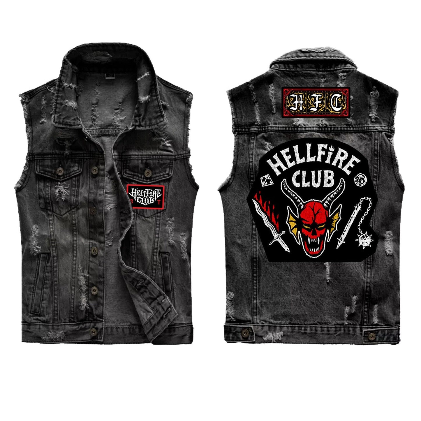 Stranger Things Hellfire Club Hellfire Club Sleeveless Denim Jacket
