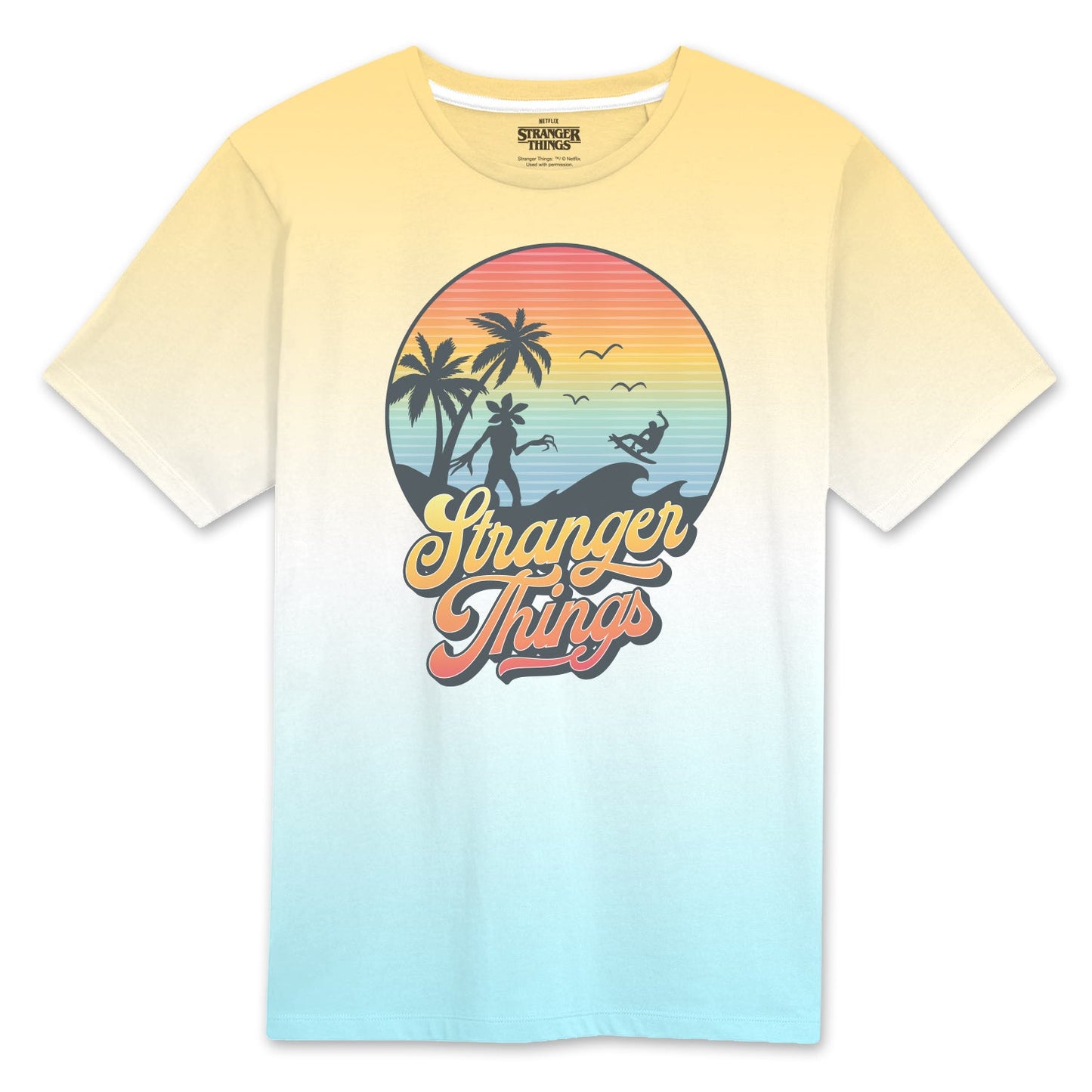 Official Stranger Things Sunset Circle Graphic T-Shirt Retro 80s Vintage Merch