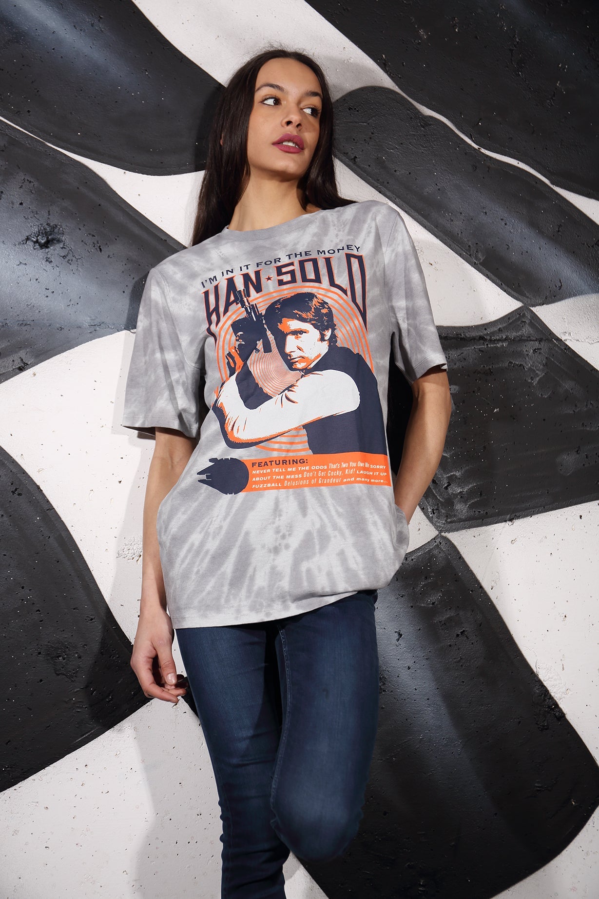 Official Star Wars Han Solo Retro Grey Tie-Dye Unisex T-Shirt Vintage Apparel