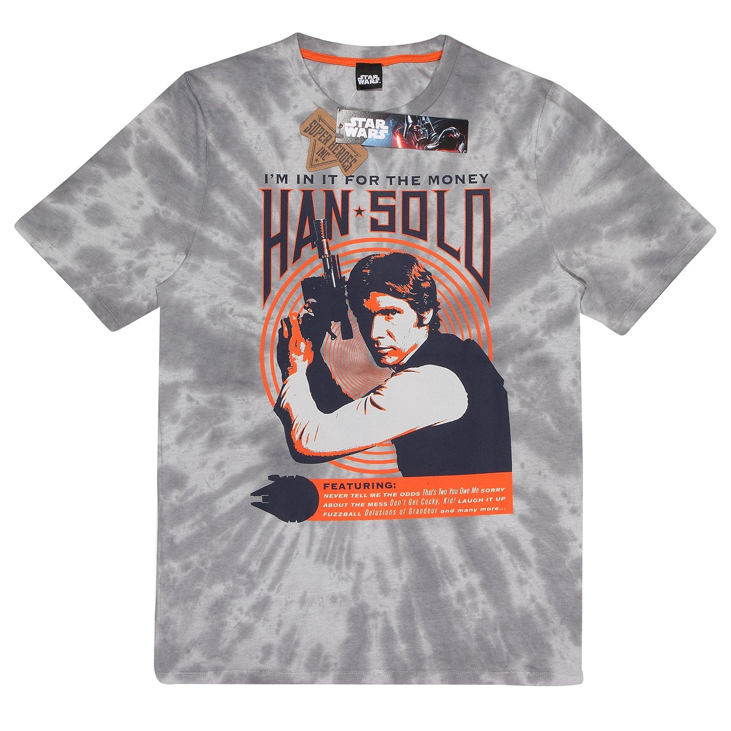 Official Star Wars Han Solo Retro Grey Tie-Dye Unisex T-Shirt Vintage Apparel
