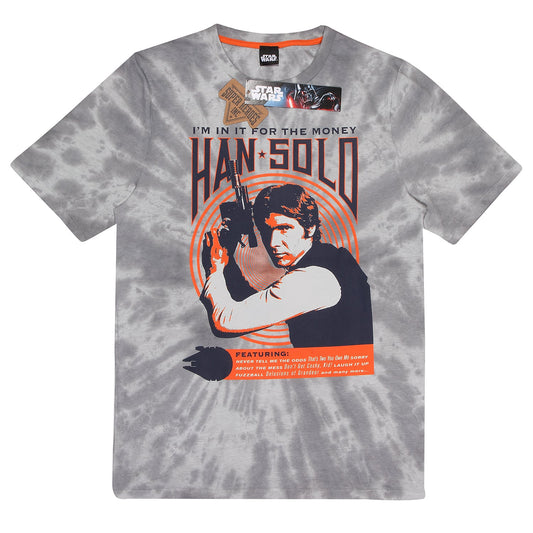 Official Star Wars Han Solo Retro Grey Tie-Dye Unisex T-Shirt Vintage Apparel