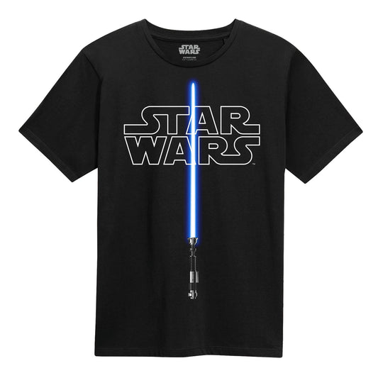 Official Star Wars Glow-in-the-Dark Lightsaber T-Shirt Black Unisex Fan Merch